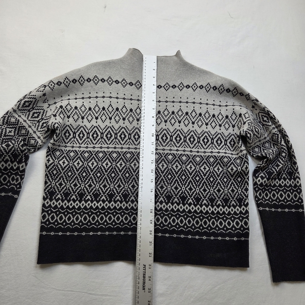 Joie Gray Black Fair Isle Sweater M Mock Neck Stretchy Knit Pullover - Picture 9 of 12